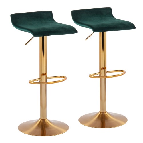 Ale Bar Stool (Green Velvet + Gold Metal) - Set of 2